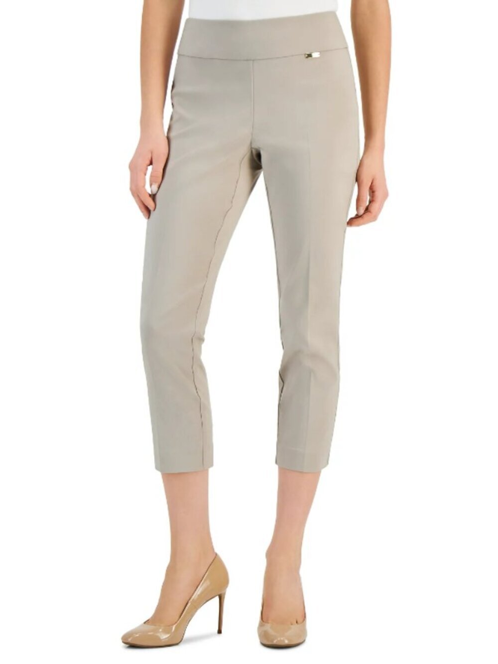 INC International Concepts Size 10 Beige Tummy-Control Pull-On Capri Pants NWT